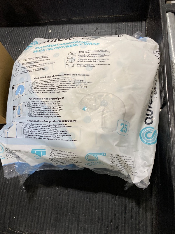 Photo 1 of QuickChange Men’s Overnight Adult Incontinence Wrap (Pad), Maximum Absorbency, Holds 17oz Dry to The Touch, Disposable, Fragrance Free, One Size Fits All, Catheter Replacement, 25 Count (25)