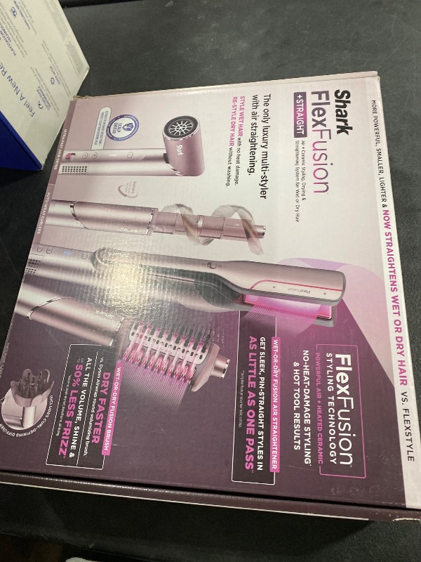 Photo 1 of Shark FlexFusion Hair Straightener & Powerful Dryer with Diffuser, Fusion Hair Brush, Ceramic Air Styler with Auto-Wrap Curlers, Ceramic Plates, Cosmic Blush HD642S