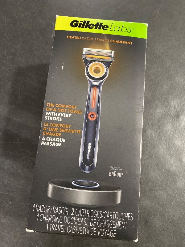 Photo 1 of Gillette Heated Razor for Men, Deluxe Travel Shave Kit by GilletteLabs, 1 Handle, 2 Blade Refills, Charging Dock, Case