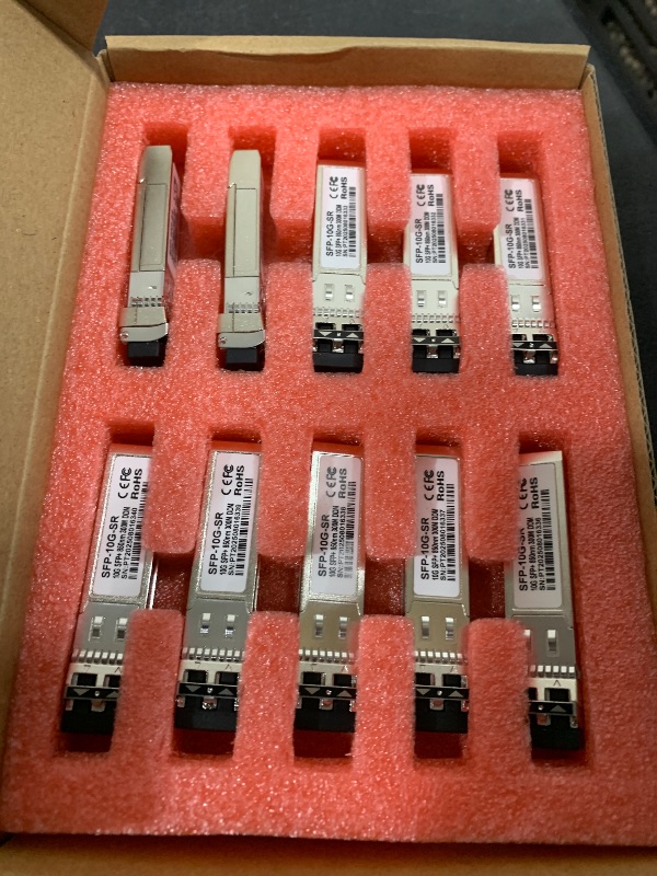 Photo 1 of 10Pack 10GBase-SR SFP+ Module, Multi-Mode LC Ethernet Transceiver, 10G 850nm MMF up to 400m, Compatible with Cisco SFP-10G-SR, Meraki, Ubiquiti UF-MM-10G, Mikrotik, Netgear, TP-Link, Aruba and More