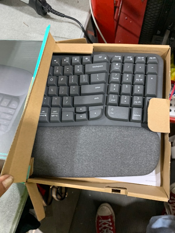 Photo 1 of Logitech Wave Keys Wireless Ergonomic Keyboard with Cushioned Palm Rest, Comfortable Natural Typing, Easy-Switch, Bluetooth, Logi Bolt Receiver, for Multi-OS, Windows/Mac - Graphite