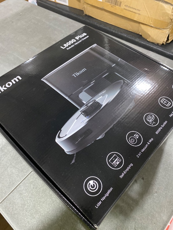 Photo 1 of Tikom Robot Vacuum and Mop, 6000Pa Robotic Vacuum Cleaner with Self-Emptying Base, 90 Days Capacity, LiDAR Navigation, Home Mapping, Ideal for Pet Hair, Hard Floors, Carpet (L8000 Plus)