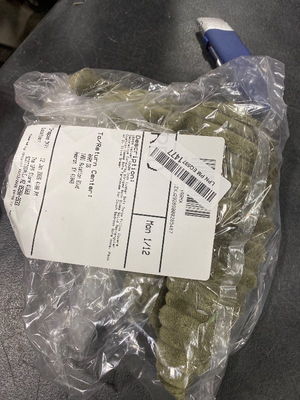 Photo 1 of *1 PACK** UGASA Velvet 12x20 Inch Lumbar Soft Throw Pillow Cover Decorative Corduroy Striped Both Sides Solid Rectangular Cushion Case Boho Farmhouse for Couch Bedroom Sofa Home, Olive Green