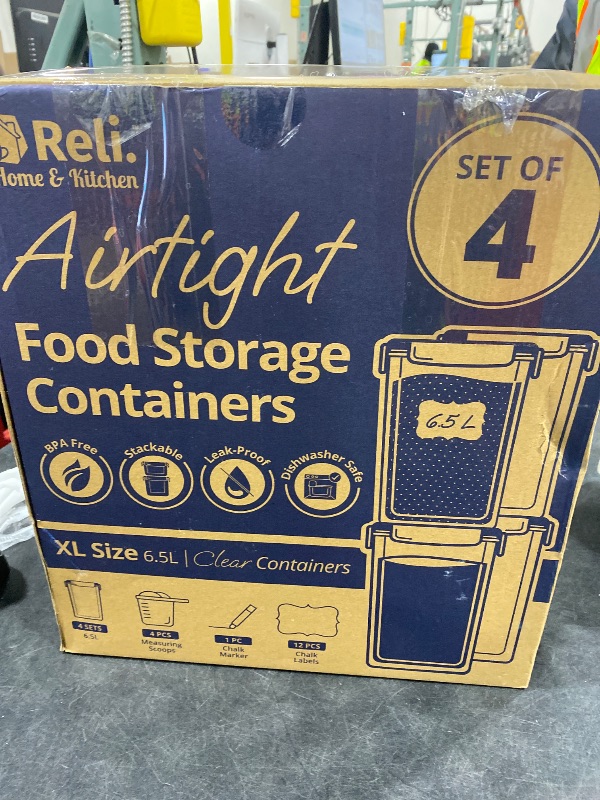 Photo 1 of Reli. 6.5L Airtight Food Storage Containers with Lids (4 Sets) | Kitchen Organizers and Storage Containers, Pantry Organizers | BPA Free Plastic XL Set w/ 4 Measuring Cups, 12 Labels, Pen