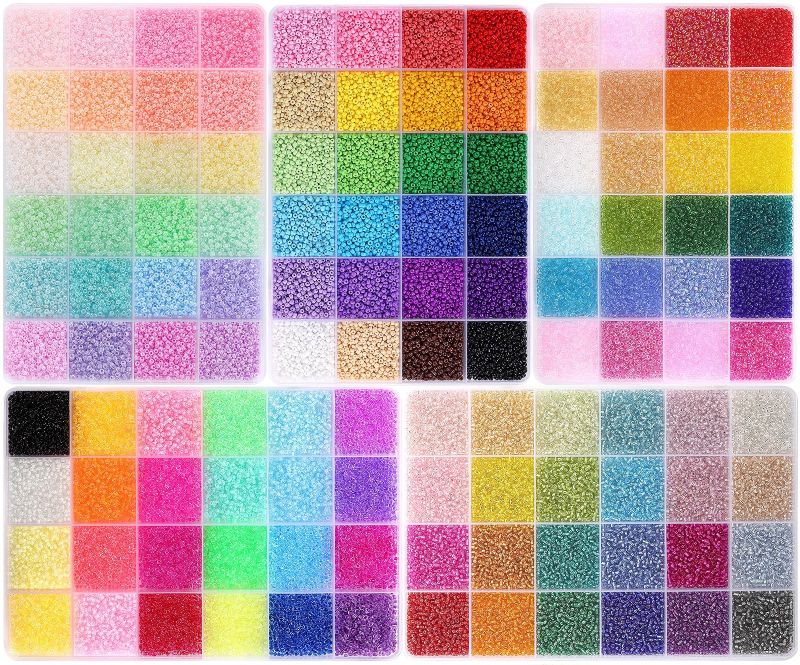 Photo 1 of **INCOMPLETE** Funtopia 2mm Seed Beads for Jewelry Making, 5 Types 120 Colors Small Glass Beads for Bracelets, Friendship Bracelet Kit with Alphabet Letter Beads, Smile Face Beads for DIY, Art and Craft