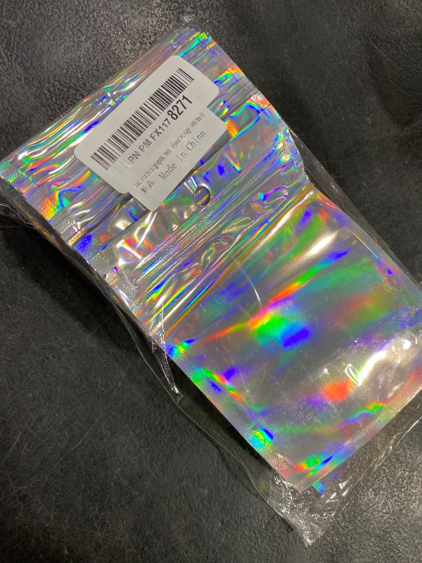 Photo 1 of 100 Pcs Holographic Resealable Packaging Bags for Small Business Supplies, Cute Small Color Smell Proof Foil Pouch Plastic Baggies for Lip Gloss Soap Party Food Storage (4x6 inch)