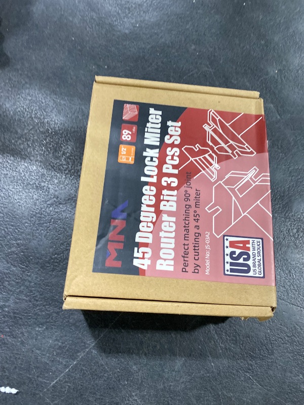 Photo 1 of MNA 45 Degree Lock Miter Router Bit 3-Piece Set, for 1/2”, 3/4”, 1” Cutting Height, 1/2 Inch Shank. Easy to Create Lock Miter Joint