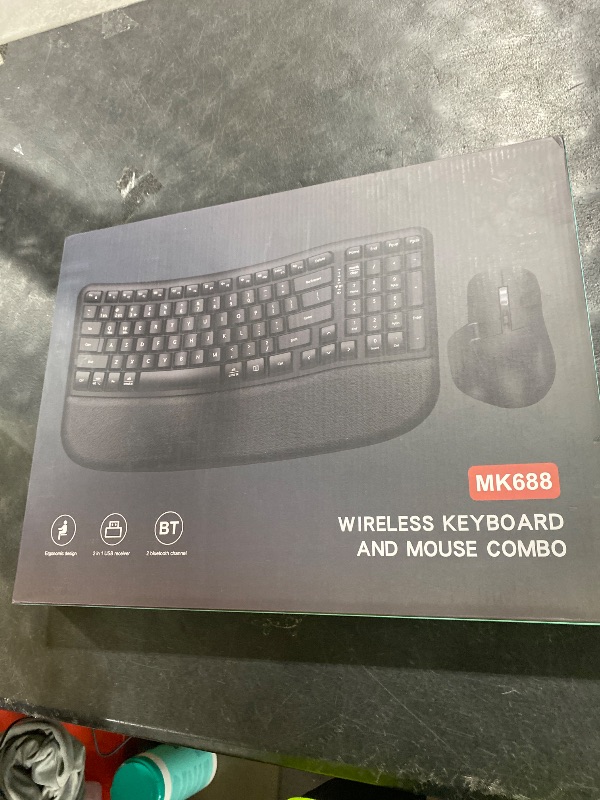 Photo 1 of Ergonomic Keyboard and Mouse Combo, Bluetooth/2.4G Wireless Ergo Wave Curved Keyboard with Cushioned Palm Rest and 6 Levels DPI Adjustable Silent Mouse, Multi-Device for Windows/Mac/Android
