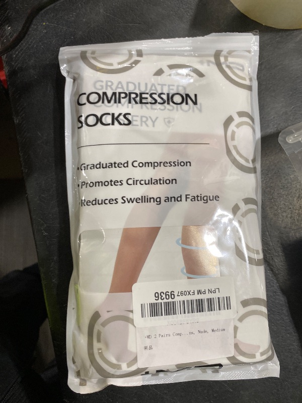 Photo 1 of +MD 2 Pairs Compression Socks for Women & Men Medical Grade 20-30 mmHg, Open-Toe knee High Stocking, Support for edema, Varicose Veins, Nude, Medium