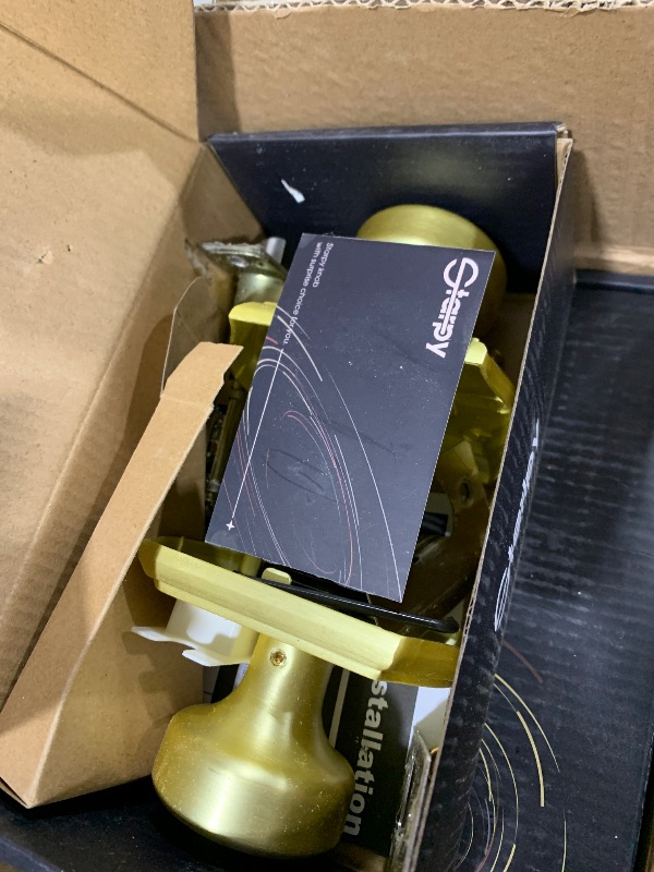 Photo 1 of STARPY 6 Pack Pismo Doorknobs for Bath & Bedroom, Gold Interior Door Knobs with Camelot Trim, Satin Brass Door Knob with Lock