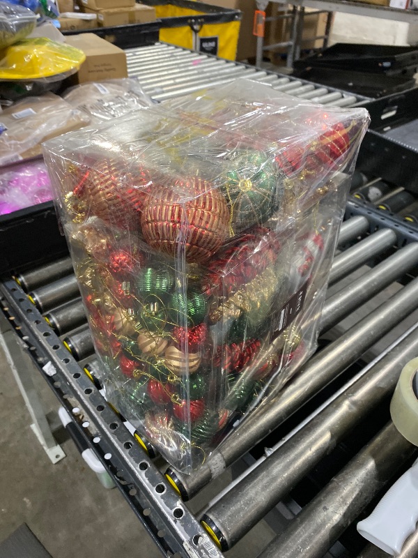 Photo 1 of JORNOY 179PCS Christmas Tree Ornaments, Shatterproof Plastic Decorative Baubles for Xmas Tree Decor Home Party Christmas Decorations with Lanyard, Red & Green & Gold