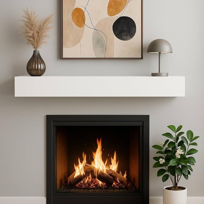 Photo 1 of 
72" Floating Mantel Shelf - Modern White Fireplace Mantel with Matte Lacquer Finish for Living Room Elegance (72", White)