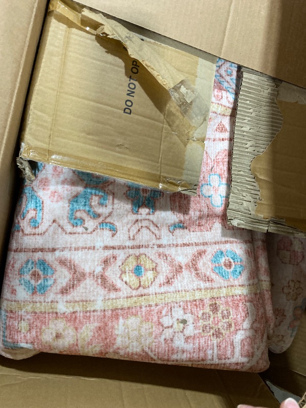 Photo 1 of zesthome 9x12 Area Rugs for Girls Bedroom, Low Pile Machine Washable Rugs, Vintage Large Pink Rugs, Stain Resistant Nursery Room Rug, Baby Crawling Rug (Pink/Blue,9'x12')