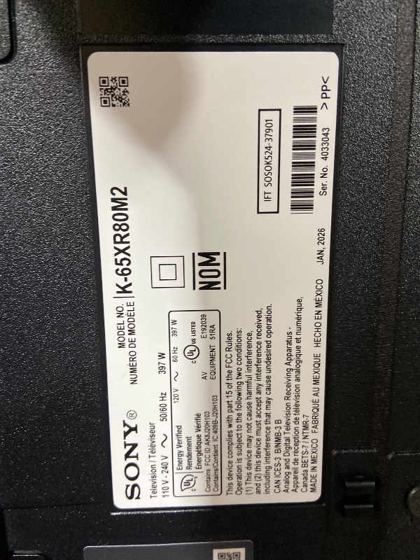 Photo 1 of FOR PARTS ONLY - Sony BRAVIA 8 II 65 Inch TV, QD OLED, 4K Smart Google TV, XR Processor with AI Technology, Ultra Slim Design, 120hz Television, Dolby Vision/Atmos, Exclusive Features for PS5, K-65XR80M2, 2025 Model