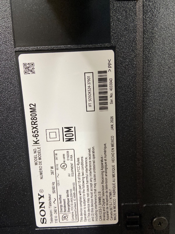 Photo 1 of FOR PARTS ONLY - Sony BRAVIA 8 II 65 Inch TV, QD OLED, 4K Smart Google TV, XR Processor with AI Technology, Ultra Slim Design, 120hz Television, Dolby Vision/Atmos, Exclusive Features for PS5, K-65XR80M2, 2025 Model