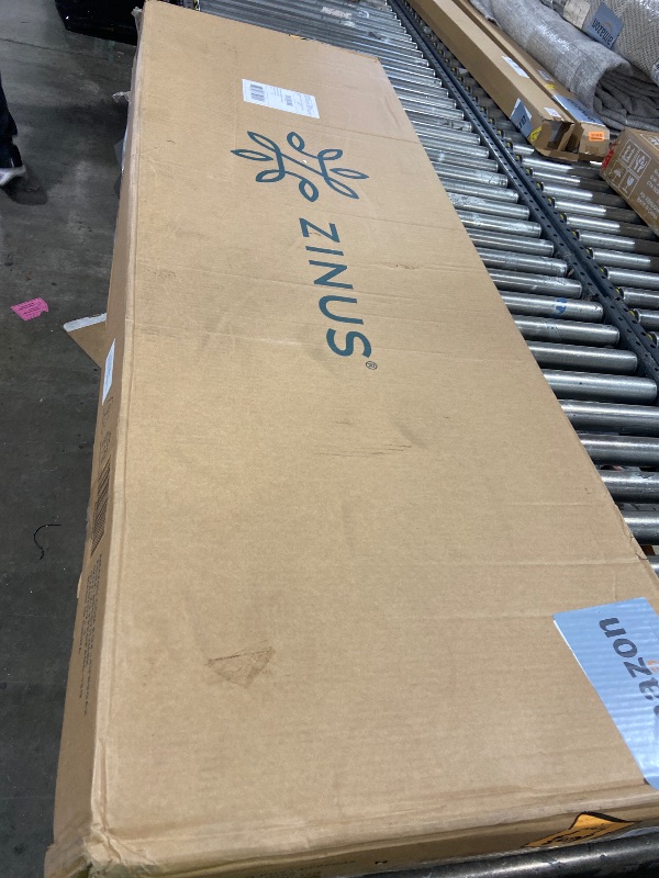 Photo 1 of Zinus Queen Maya Upholstered Bed Frame with Asymmetric Headboard, Durable Wooden Slats, Sturdy Framework, Noise Free Sleep, No Box Spring Needed, Easy Assembly, Eco Friendly Packaging, Dark Grey