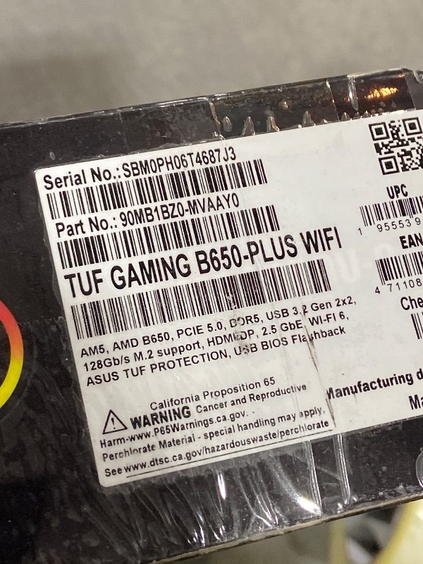 Photo 1 of ASUS TUF Gaming B650-PLUS WiFi AMD B650 AM5 Ryzen™ Desktop 9000 8000 and 7000 ATX Motherboard, 14 Power Stages, PCIe® 5.0 M.2, DDR5 Memory, WiFi 6 and 2.5 Gb Ethernet, USB4® Support Aura Sync