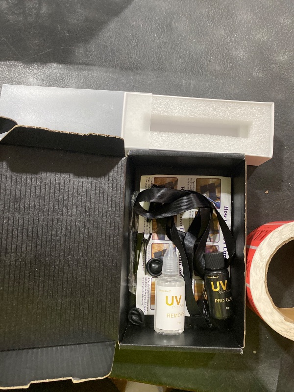 Photo 1 of GlamorDove UV Lamp Hair Extension Tool Kit With Anti-UV Shield Guards, Glue Remover, Extension Machine for Hair Set, Hair Extension Defender(Uv Lamp missing but has the other items)