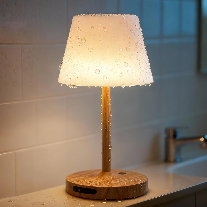Photo 1 of SAIWEYA Outdoor Waterproof Shower Lamp, 5200mAh Cordless Rechargeable Table Lamp with Touch Dimming, IP65 Wireless LED Night Light for Patio, Camping, Bathroom, Restaurant & Kitchen