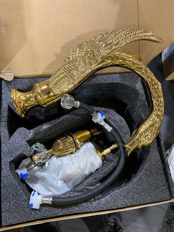 Photo 1 of Swan Crystal Gold 3 Hole Vanity Brass 2 Handles 8 inch Cool Copper Widespread Unique Bathroom Sink Faucets, Ornate Restroom Taps Fixtures, 3 Pieces Bird Style Faucets, llaves para lavamanos de baño