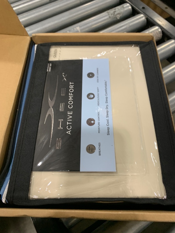 Photo 1 of SHEEX - Active Comfort Cooling Sheets Set (Queen) Parchment - Moisture Wicking - 1 Flat Cooling Sheet, 1 Fitted Cooling Sheet, 2 Cooling Pillow Covers - Wrinkle Free - Sleep Aid