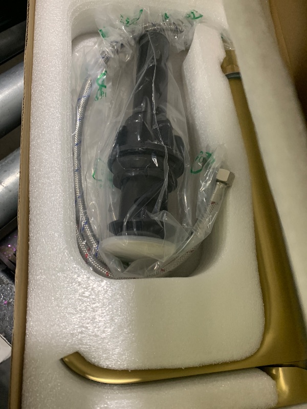 Photo 1 of Tall Vessel Sink Faucet Bathroom Waterfall Faucet Brushed Gold Finished Single Handle Matte Black Vanity Bathroom Faucet Basin Mixer Tap with Water Supply Hose and Pop Up Sink Drain