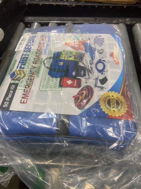 Photo 1 of Car Emergency Kit with Air Compressor, Jumper Cables, First Aid, Tow Strap, Tire Gauge, Headlamp – Roadside Safety Kit for Women, Men, Teens