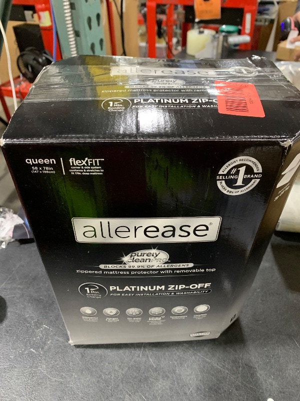 Photo 1 of AllerEase Platinum Zip-Off Top Waterproof Mattress Protector Queen Size 360 Degree Zipper Allergen Barrier Temperature Balancing Luxurious Plush Top Separately Machine Washable Mattress Cover (White)