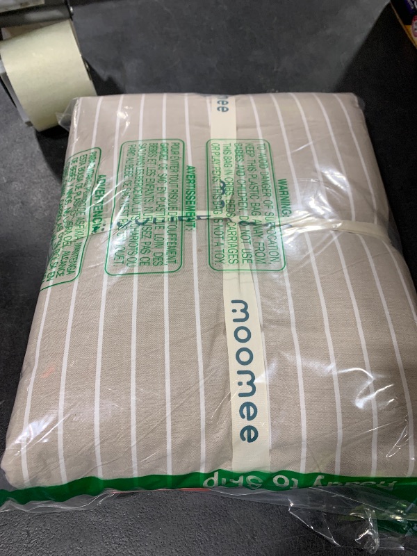 Photo 1 of MooMee Striped Duvet Cover Set 100% Washed Cotton Linen Like Textured Breathable Durable Soft Comfy (Tannish Linen Grey White Wide Stripes, King 104"x90")