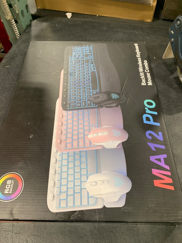 Photo 1 of SABLUTE Ergonomic Wireless Keyboard and Mouse Combo - Wave Keyboard with Soft Leather Wrist Rest, Resistant Keys, RGB Backlit Rechargeable Set for PC/Mac/Chromebook (White)