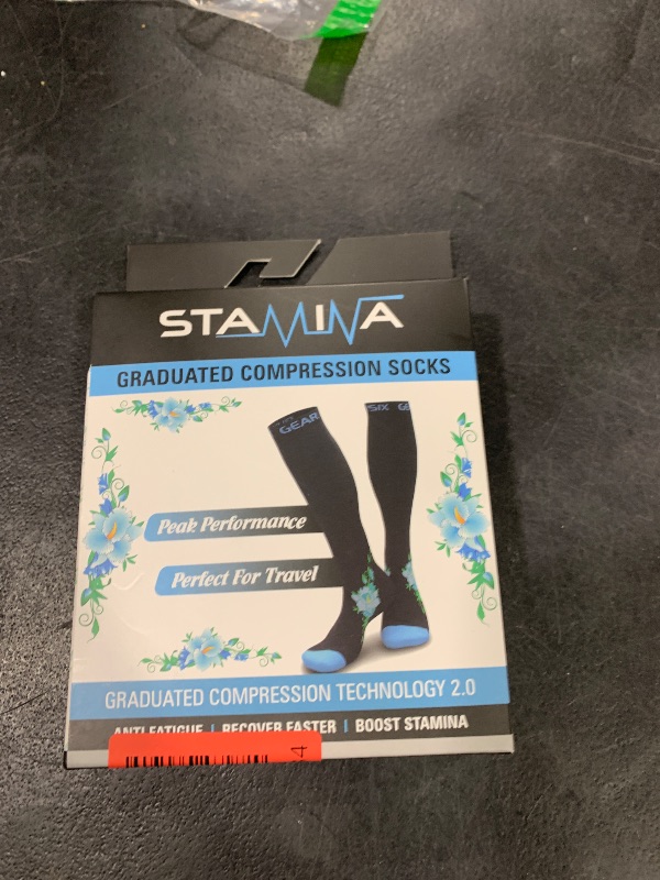 Photo 1 of Physix Gear Compression Socks - Best Men & Womens Compression Socks for Circulation, Running, Nurses, Athletic Use Sock Compression, Blood Pressure Socks, Calcetines de, Black/Blue Flower, S/M