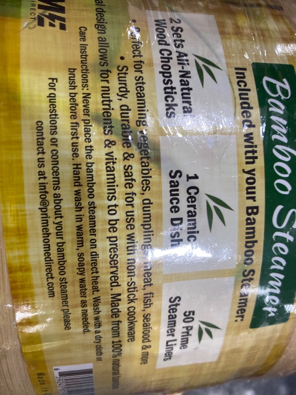 Photo 1 of Prime Home Direct Bamboo Steamer Basket 10-Inch | 2-Tier Steamer for Cooking | 50 Liners, Chopsticks, Sauce Dish | Steaming Asian Food, Bao Buns, Chinese, Dim Sum, Dumpling, Rice, Vegetable Steam Pot