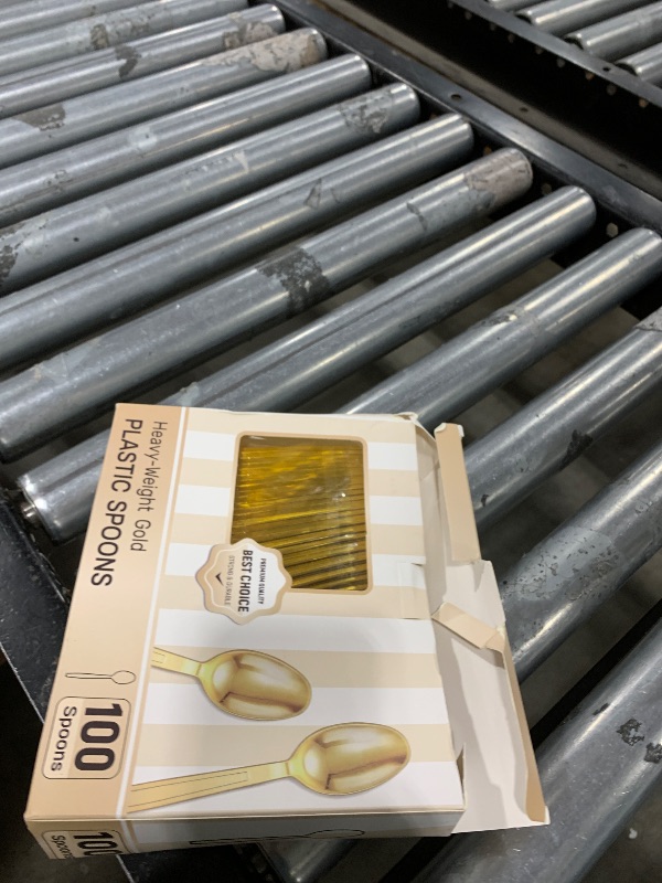 Photo 1 of 100 Gold Disposable Plastic Spoons, Heavy Weight Disposable Spoons Plastic Utensils for Parties, Weddings, Picnics, Big Event, Daily Use - BPA FREE