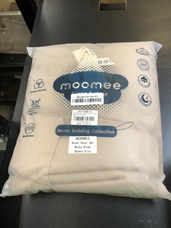 Photo 1 of MooMee Queen Duvet Cover Set, 100% Washed Cotton Linen Like Twill Thick Sturdy Material Super Soft Breathable Durable Bedding for All Season, 3 Pieces (Mocha Brown, Queen 90"x90")