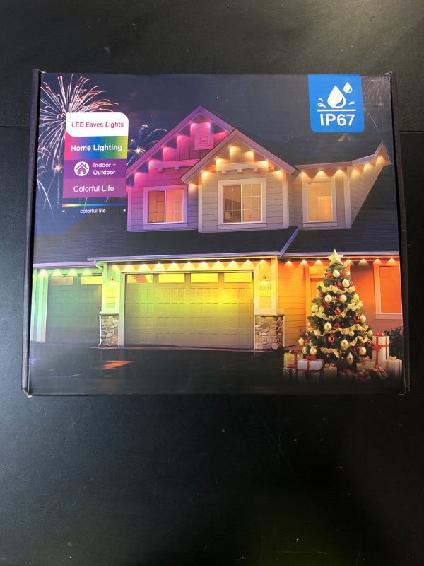 Photo 1 of POOFZY Permanent Outdoor Lights for House,200ft RGB+IC Smart Outdoor Decor, 50 Scene Modes,App/Remote Control,for Christmas,Halloween,Daily & Holiday Party Decor,House Roof Lighting