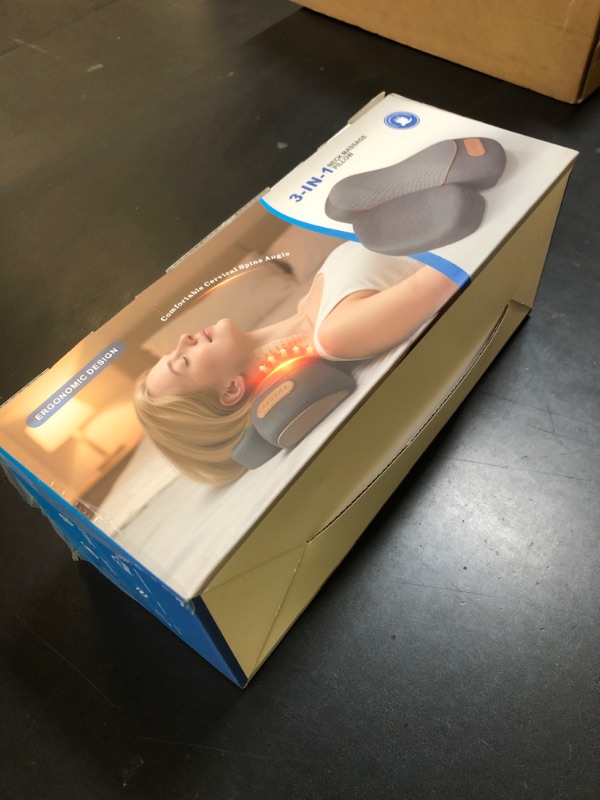 Photo 1 of 3-in-1 Neck Massager Pillow with Heating and Cervical Traction - Deep Tissue Massage for Pain Relief, Ergonomic Shoulder Massage Pillow, Neck Hump Corrector Ideal Gift for Women and Men Corded