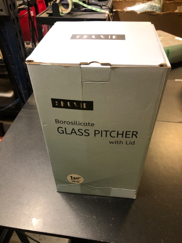 Photo 1 of 1 Gallon thickened Glass Pitcher with Lid and Spout, Borosilicate Glass Carafe for Hot/Cold Drink, Water Pitchers for Fridge, Extra Large Jug with Handle for Iced Tea, Coffee,Juice,Homemade Beverage