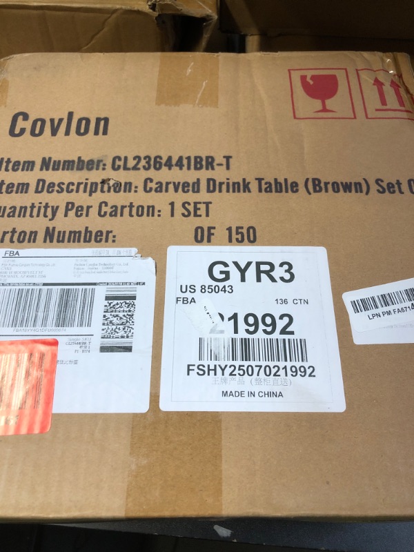 Photo 1 of COVLON Drink Table Set of 2, Small Round Pedestal Side Table with Carved Top for Living Room, Bedroom, Small Space, Corners and Office, Brown