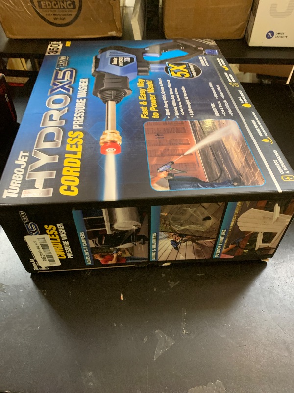 Photo 1 of Ontel Turbo Jet HydroX5 Pro Portable Cordless Pressure Washer (21V 3000mAh Battery), 6-in-1 Nozzle, Dual Water Source, 16ft Detachable Hose