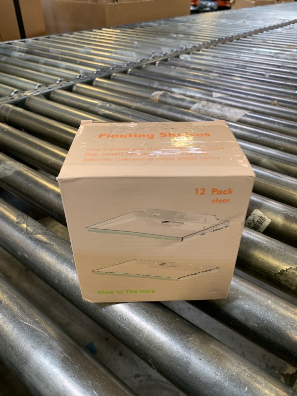 Photo 1 of (12 Pack) Clear Floating Wall Shelf, Wall Floating Shelves for Funko Pop, Action Figures,Security Cameras, Baby Monitors, Speakers or any small accessories.Weight capacity is 3lb installed by screws.