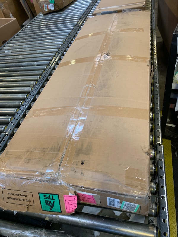 Photo 1 of Sismplly Queen Size Upholstered Bed Frame with Adjustable Headboard, Faux Leather Platform Bed with Wood Slats, Lychee Grain Leather, No Box Spring Needed, Easy Assembly, Noise Free, Brown