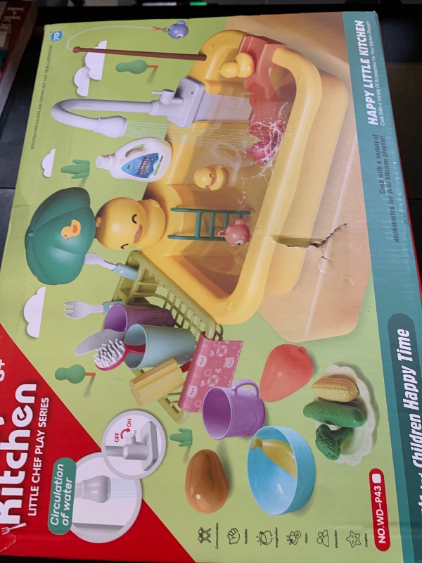 Photo 1 of **INCOMPLETE** Play Sink with Running Water, Kitchen Play Sink Toy with Electric Faucet, Play Kitchen Accessories, Floating Pool Toys & Fishing Game, Kids Pretend Play-Dishwasher Play Set for Boys Girls Toddlers