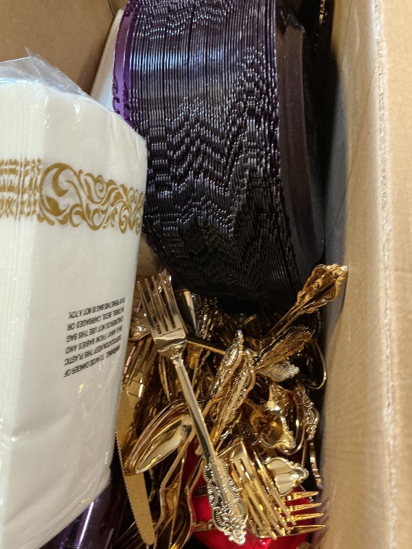 Photo 1 of *********READ CLERK NOTES**********
Nervure 350PCS Purple Plastic Plates - Purple Plastic Dinnerware Sets for 50 Guests - 100 Disposable Plates, 150 Gold Silverware, 50 Cups, 50 Napkins for Wedding & Party*********READ CLERK NOTES**********