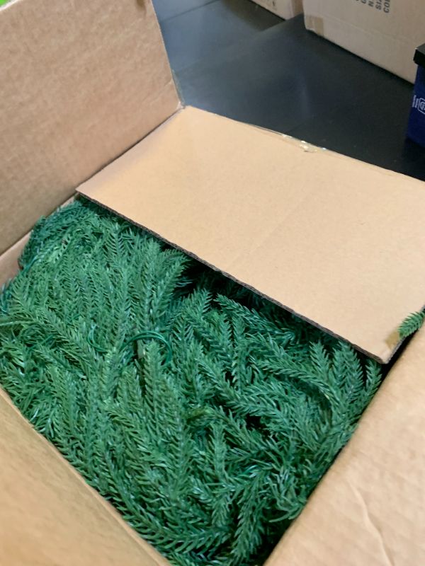 Photo 1 of Lighted Norfolk Pine Garland 9FT Spring Garland with Lights, Pre-Lit Spring Garlands for Mantle Stairs Railing Fireplace, Artificial Battery Operated Greenery Garlands Xmas Decor Indoor