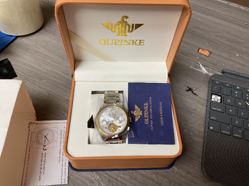 Photo 1 of OUPINKE Mens Automatic Watch Diamond Skeleton Mechanical Self Winding Luxury Dress Wrist Watch Sapphire Crystal Tungsten