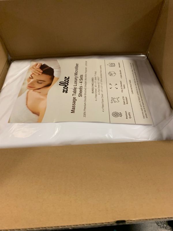 Photo 1 of XOLLOZ Massage Table Sheets Set – 3 Piece 4 Set, Microfiber Spa Bed Sheets, Cotton-Feel Massage Bed Cover, Wrinkle & Oil Resistant, Soft Accessories for Estheticians – White