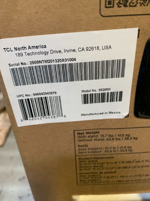 Photo 1 of TCL 85 Inch Class QM8K Series | Mini LED QLED 4K HDR | 85QM8K, 2025 Model | 120HZ-144HZ Anti Reflective Wide Angle Screen Smart Google TV Dolby Atmos | Voice Remote Alexa Gaming Streaming Television