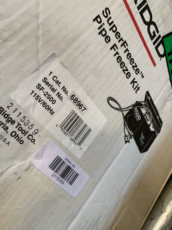 Photo 1 of RIDGID 68967 Model SF-2500 SuperFreeze Pipe Freezer, Pipe Freezing Kit