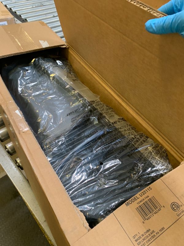 Photo 1 of Lasko High Velocity Oscillating Tower Fan for Bedroom, Garage, Basement, and Gym with Remote Control, Timer, 3 Powerful Speeds, 35" Silver/Black, U35115