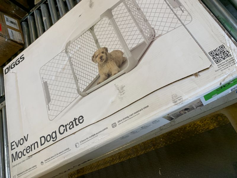 Photo 1 of DIGGS Evolv Dog Crate - Slim, Durable Dog Kennel with Removable Ceiling Panel and Modular Design - Safe, Stylish, and Convenient (Ash, Intermediate)